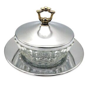 Glass Sauce Bowl Chrome Lid Kromex Vintage 1960s Serving Dish Midcentury Dining